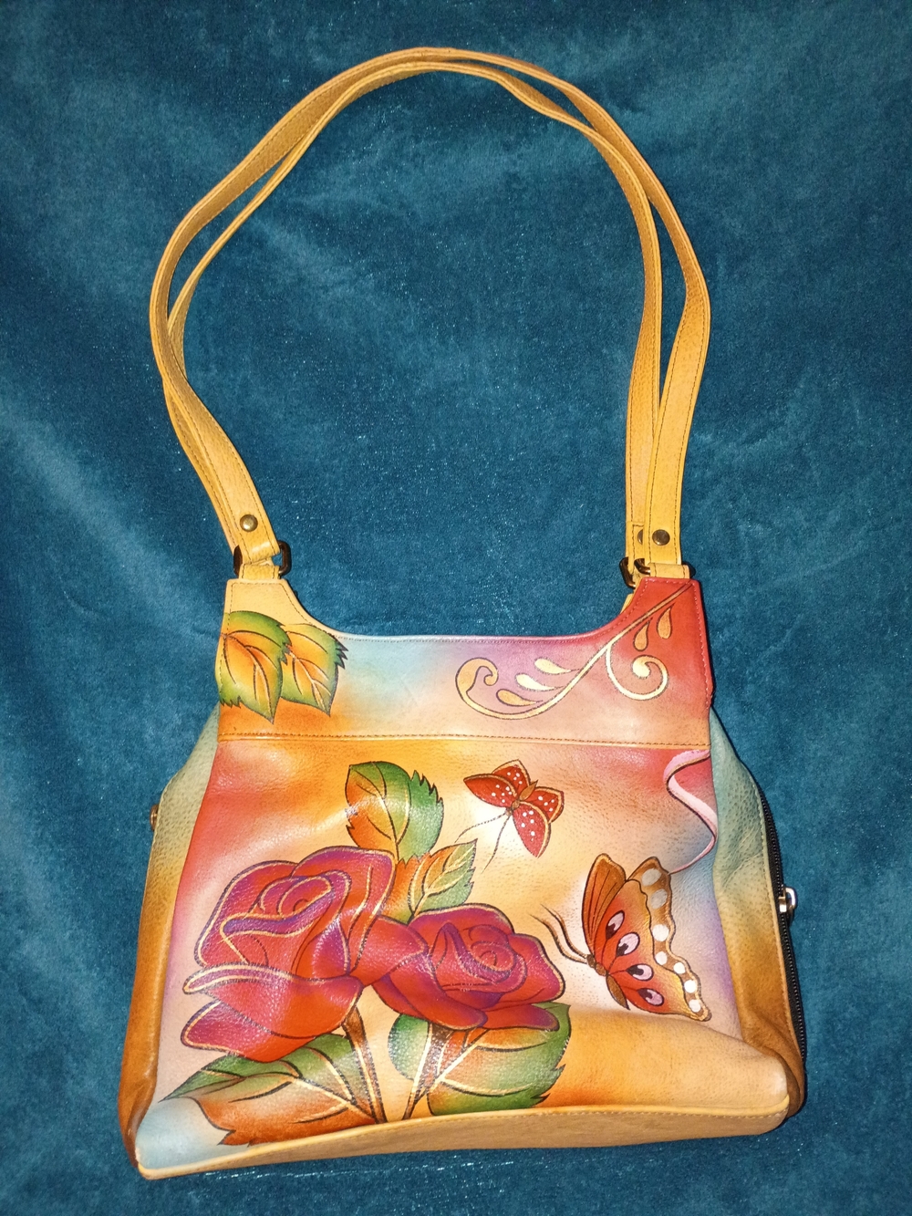 Anuschka Multi-Color Hand-Painted Floral Leather Shoulder Bag